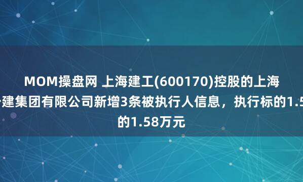 MOM操盘网 上海建工(600170)控股的上海建工一建集团有限公司新增3条被执行人信息，执行标的1.58万元