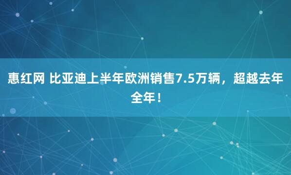 惠红网 比亚迪上半年欧洲销售7.5万辆，超越去年全年！